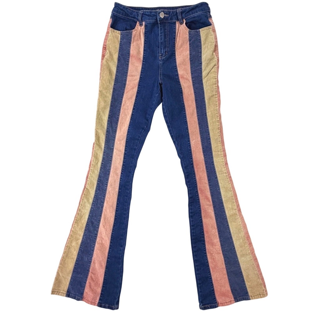 70s Style Striped Flare Jeans Womens 4L High Rise Penny Lane Southwest Festival